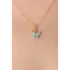 Gold Renk Su Yeşili Kelebek Figür Kadın Kolye