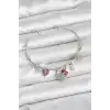 Gül Charmlı Gümüş Renk Pirinç Kadın Bileklik