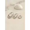 Gümüş Renk Oval Halka Model Zirkon Taşlı 3 lü Küpe Set