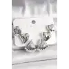 Gümüş Renk Yonca Kalp Deniz Kabuğu Figür CCB Kadın Küpe Seti