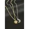 Hilal Yıldız Çift Zirkon Taşlı Kolye
