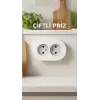 İkili Beyaz Topraklı Sıva Üstü Priz - Modern Elektrik Çiftli Priz