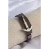 Kahverengi Deri Model Gümüş Renk Çapa Figür Erkek Bileklik