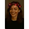Kalp Püsküllü 3 Modlu LED Işıklı Taç Kırmızı Renk