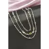 Kare Kristal Taşlı Üçlü Kolye