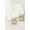 Kare Taşlı Metal Küpe