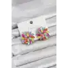 Karışık Renk Kristal Taşlı Çiçek Model Kadın Küpe