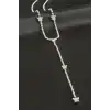 Kelebek Şerit Taşlı Çelik Y Kolye