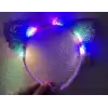Kenarları Dantelli Mor Pullu Payetli Led Işıklı Kedi Kulak Taç 17x19 cm