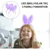 Kenarları Dantelli Mor Pullu Payetli Led Işıklı Tavşan Kulak Taç 23x19 cm