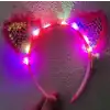 Kenarları Dantelli Pembe Pullu Payetli Led Işıklı Kedi Kulak Taç 17x19 cm