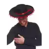 Kırmızı Ponponlu Siyah Renk Yetişkin İspanyol Şapkası