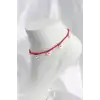 Kırmızı Renk Boncuklu Papatya Motifli Halhal