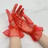 Kısa Boy Likralı Güpürlü Yetişkin Tül Eldiven Kırmızı Renk