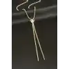 Lotus Şerit Taşlı Çelik Y Kolye
