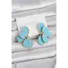 Mavi Mineli Lotus Model Pirinç Kadın Küpe