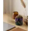 Modern Dalgalı Yüzey Tasarımlı Mor 3D Dekoratif Saksı Vazo