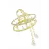 Oval İnci Taşlı Metal Mandal Toka 5 cm