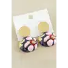 Oval Mineli Lüks Çelik Küpe