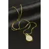 Oval Yıldız Sedef Lüks Çelik Kolye