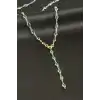 Oval Zirkon Taşlı Çelik Y Kolye