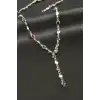 Oval Zirkon Taşlı Çelik Y Kolye