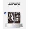 Özel Deri Çantalı 12 Parça Manikür Pedikür Bakım Seti Paslanmaz Çelik