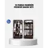 Özel Deri Çantalı 12 Parça Manikür Pedikür Bakım Seti Paslanmaz Çelik