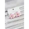 Pembe Renk Kristal Taşlı Çiçek Model Kadın Küpe
