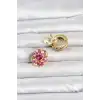 Pembe Zirkon Taşlı Düğme veya Manşet Broşu