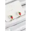 Pirinç Çilek Model Gold Renk Çocuk Küpe