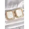 Pirinç Gold Renk Beyaz Mineli Kare Model Kadın Küpe