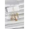 Pirinç Gold Renk Çiçek Model 3lü Kadın Küpe