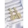Pirinç Gold Renk Geometrik Ezme Plaka Küpe