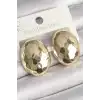 Pirinç Gold Renk İşlemeli Bombe Oval Model Kadın Küpe