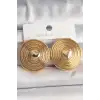 Pirinç Gold Renk Kalp İşlemeli Daire Plaka Model Kadın Küpe