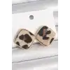 Pirinç Gold Renk Kare Leopar Model Kadın Küpe