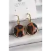Pirinç Gold Renk Leopar Desenli Daire Model Kadın Küpe