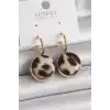 Pirinç Gold Renk Leopar Desenli Daire Model Kadın Küpe
