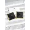 Pirinç Gold Renk Siyah Piramit Model Kadın Küpe