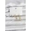 Pirinç Gold Renk Yonca Model 3lü Kadın Küpe Seti
