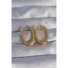 Pirinç Gold Renk Zirkon Taşlı Oval Model Küpe