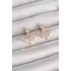 Pirinç Gold Renk Zirkon Taşlı V Model Küpe