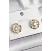 Pirinç Gold Renk Zirkon Taşlı Yonca Model Kadın Küpe