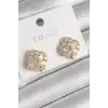 Pirinç Gold Renk Zirkon Taşlı Yonca Model Kadın Küpe