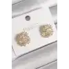 Pirinç Gold Renk Zirkon Taşlı Yonca Model Kadın Küpe