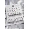 Pirinç Gümüş Renk 12 Çift Kadın Küpe Seti