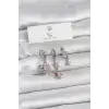 Pirinç Gümüş Renk Çiçek Model 3lü Kadın Küpe