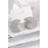 Pirinç Gümüş Renk Daire Plaka Model Kadın Küpe