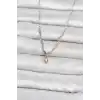 Pirinç Gümüş Renk Damla Model Kadın Kolye